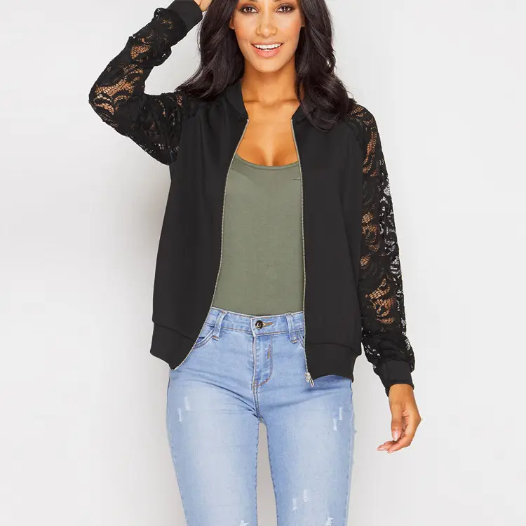 Black Lace Long Sleeve Jacket for Women Winter — feature 7