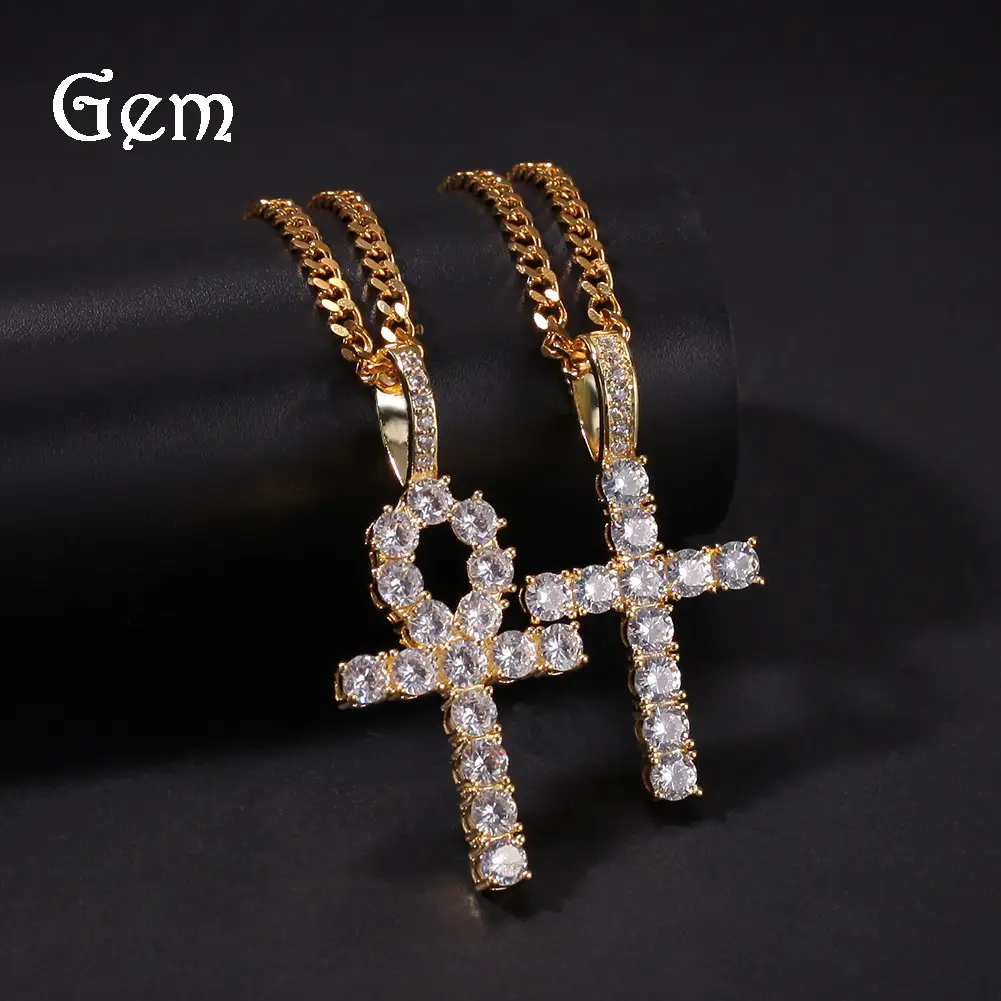 Copper Zircon Cross Pendant Set for Men