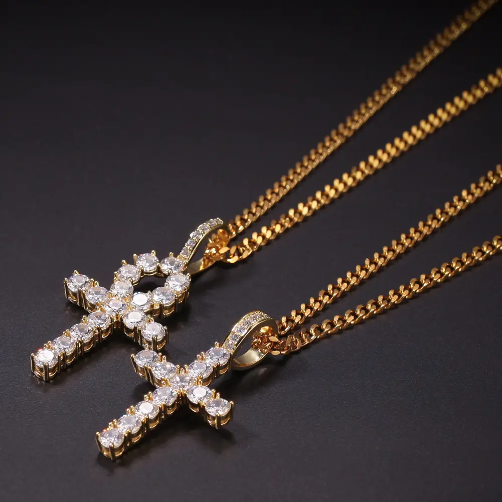 Copper Zircon Cross Pendant Set for Men