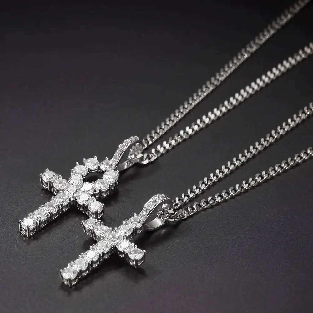 Copper Zircon Cross Pendant Set for Men