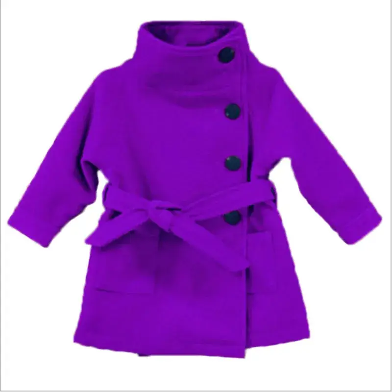 Girls Purple Belted Coat Winter Wear - Image 2