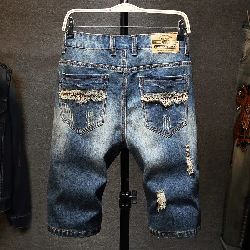 2019 Men's Stretch Slim Ripped Shorts Korean Style - Image 3