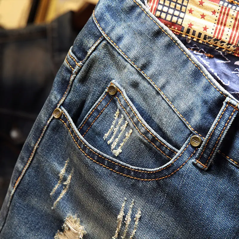 2019 Men's Stretch Slim Ripped Shorts Korean Style - Image 5