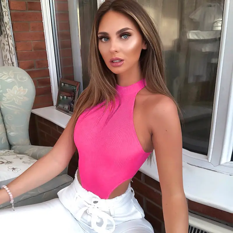 Women's Pink Jersey Slim Sleeveless Jumpsuit 2025 - Image 4
