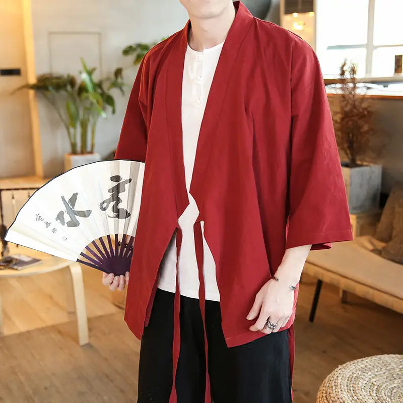 Men Chinese Hanfu Robe Coat Navy Blue 906 - Image 8