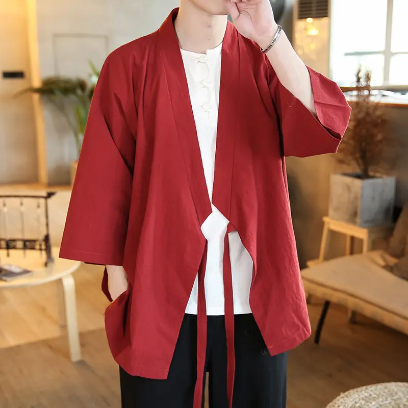 Men Chinese Hanfu Robe Coat Navy Blue 906 - Image 2