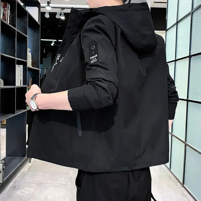 Men's Black Hooded Jacket Plus Size 2020 Autumn - Image 7