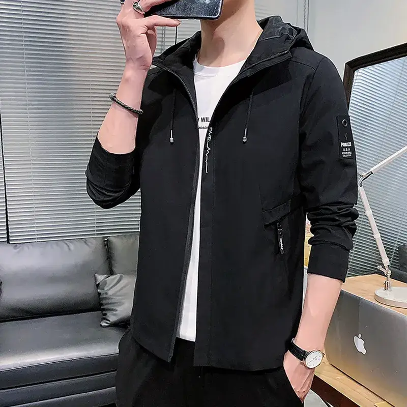 Men's Black Hooded Jacket Plus Size 2020 Autumn - Image 2
