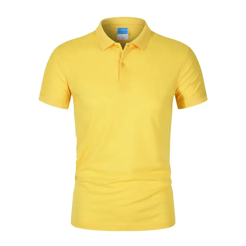 Men Yellow Polo Shirt Short Sleeve Lapel Tencel - Image 3