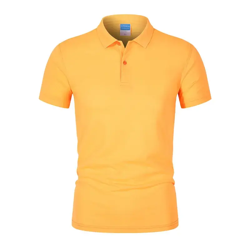 Men Yellow Polo Shirt Short Sleeve Lapel Tencel - Image 9