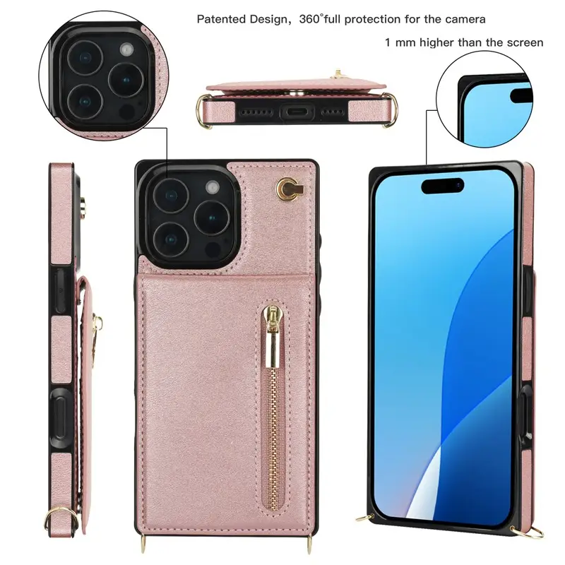 iPhone16ProMax Crossbody Leather Zipper Case Multi Color