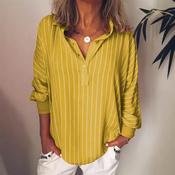 Women's Blue Striped Long Sleeve Button Down Shirt - Image 7