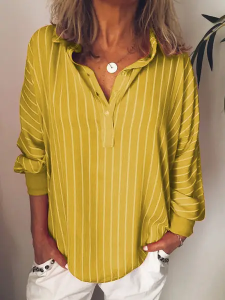 Women's Blue Striped Long Sleeve Button Down Shirt - Image 2