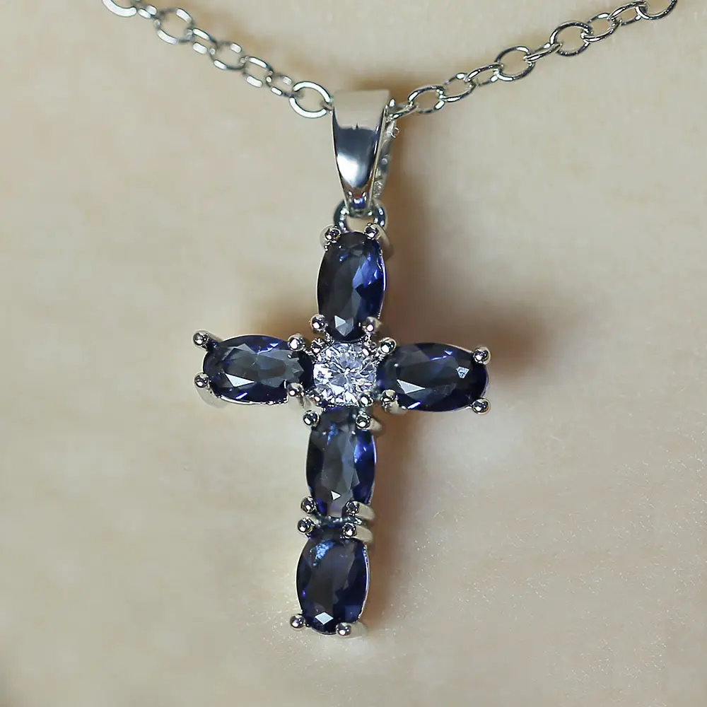 Blue Zircon Cross Necklace for Women - Image 3