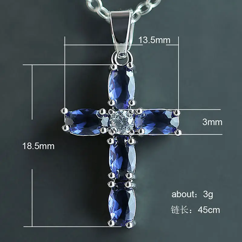 Blue Zircon Cross Necklace for Women - Image 4