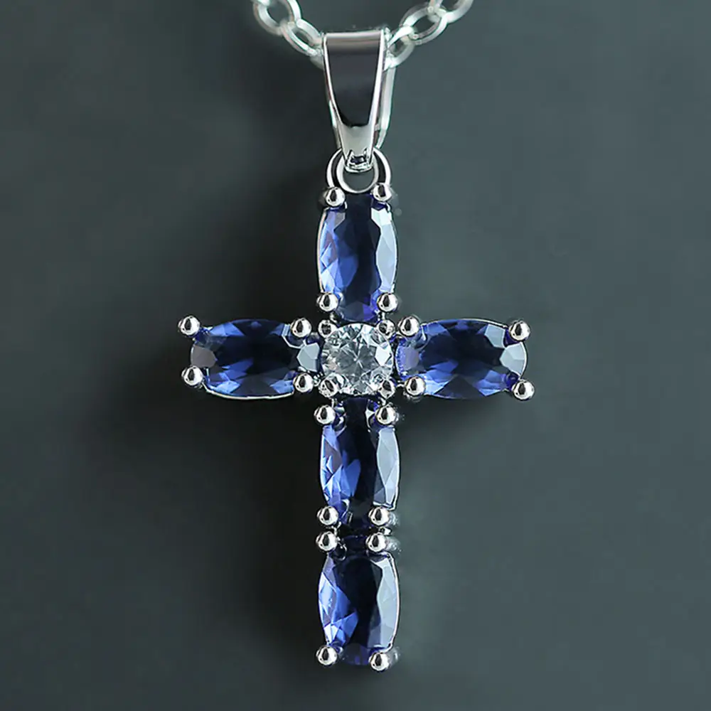 Blue Zircon Cross Necklace for Women — feature 2