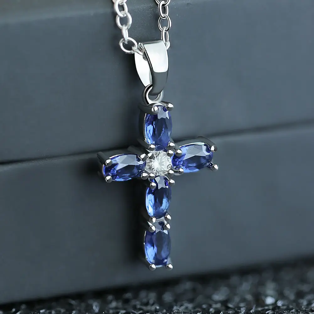 Blue Zircon Cross Necklace for Women — feature 3