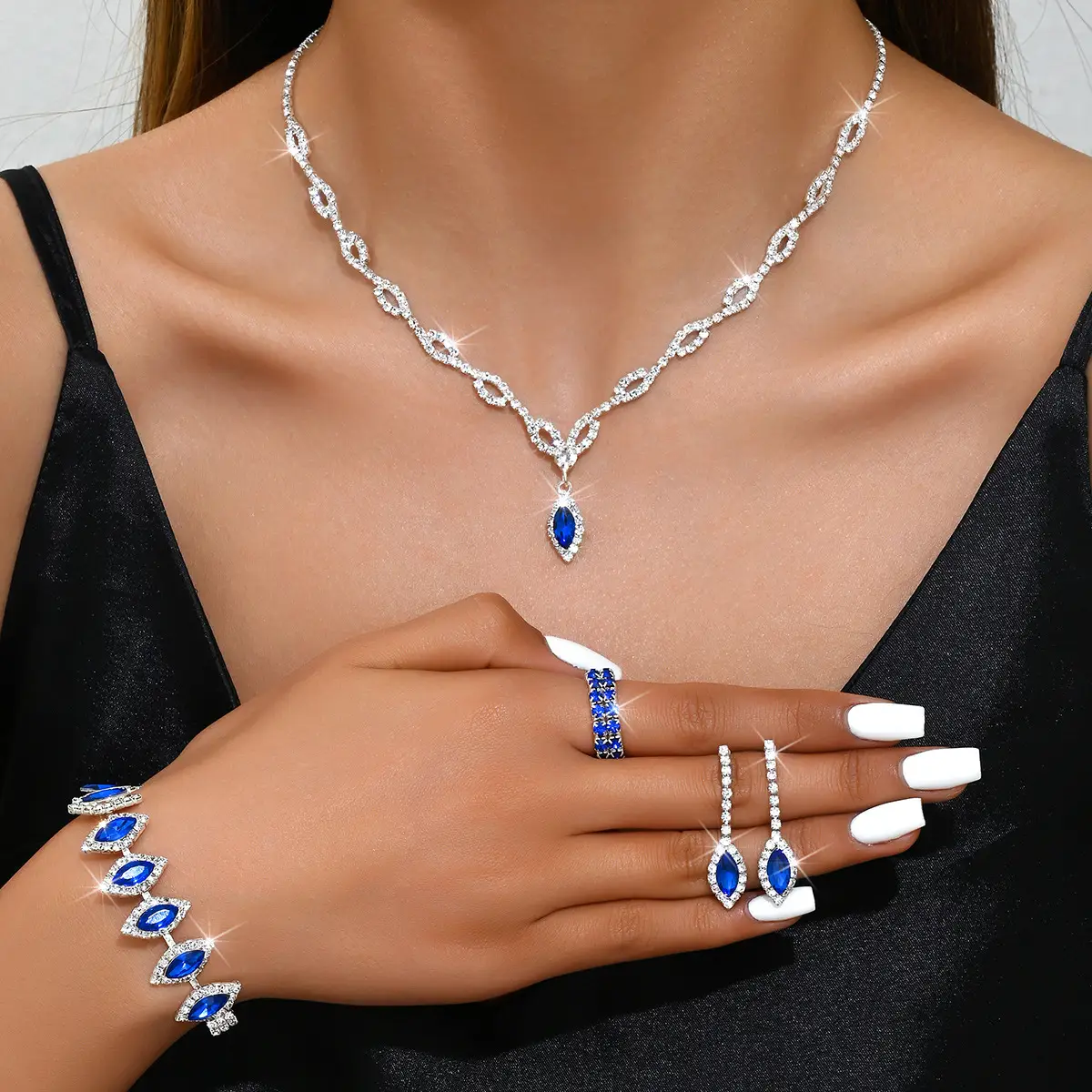 Blue Diamond Bridal Necklace & Earrings Set - Image 4