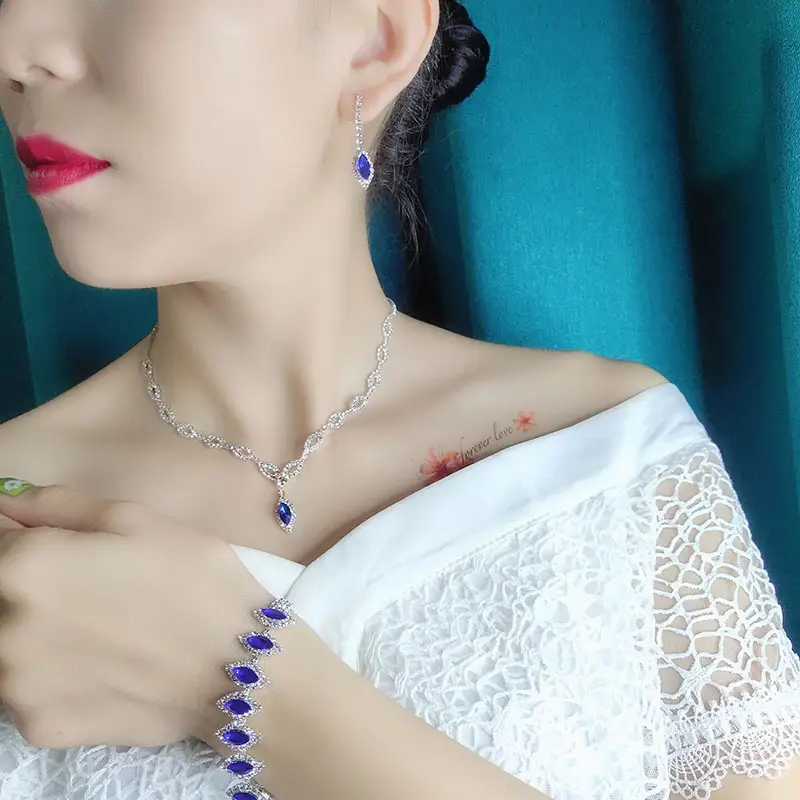 Blue Diamond Bridal Necklace & Earrings Set - Image 6