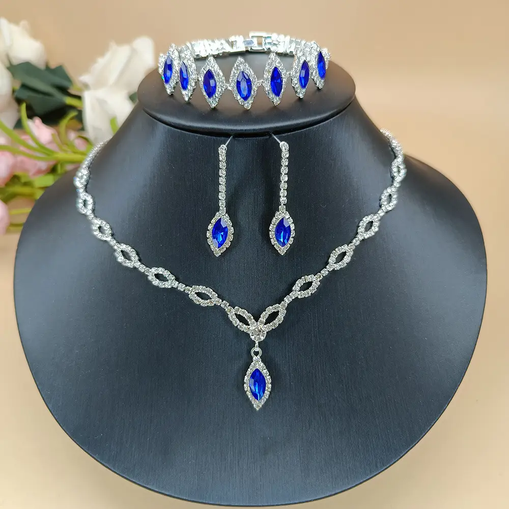 Blue Diamond Bridal Necklace & Earrings Set - Image 7