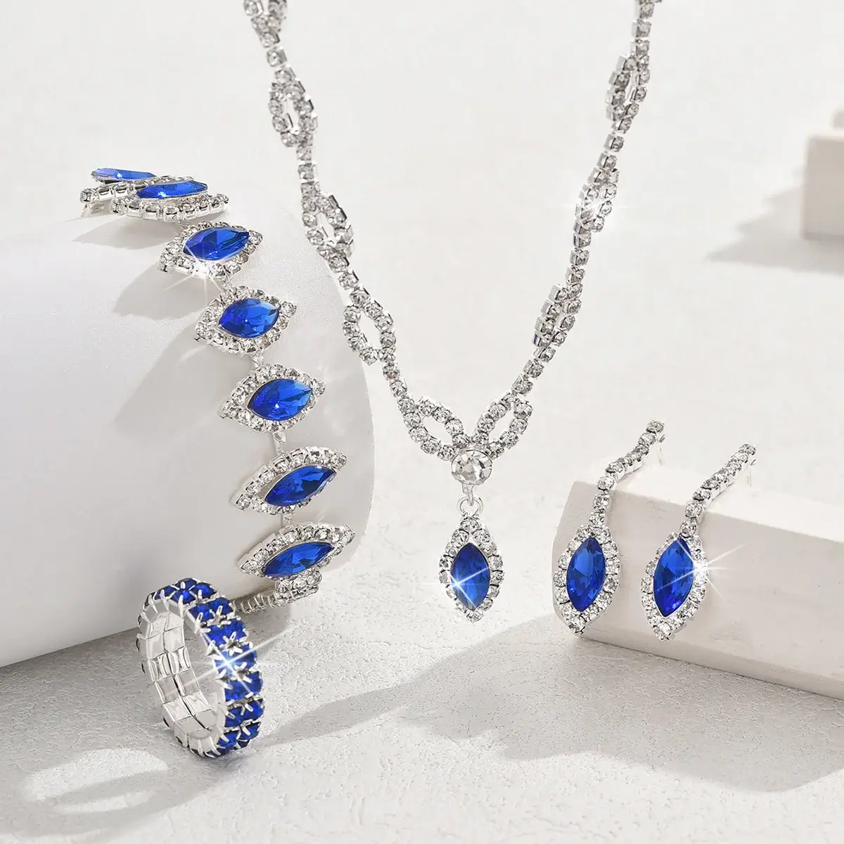 Blue Diamond Bridal Necklace & Earrings Set — feature 4
