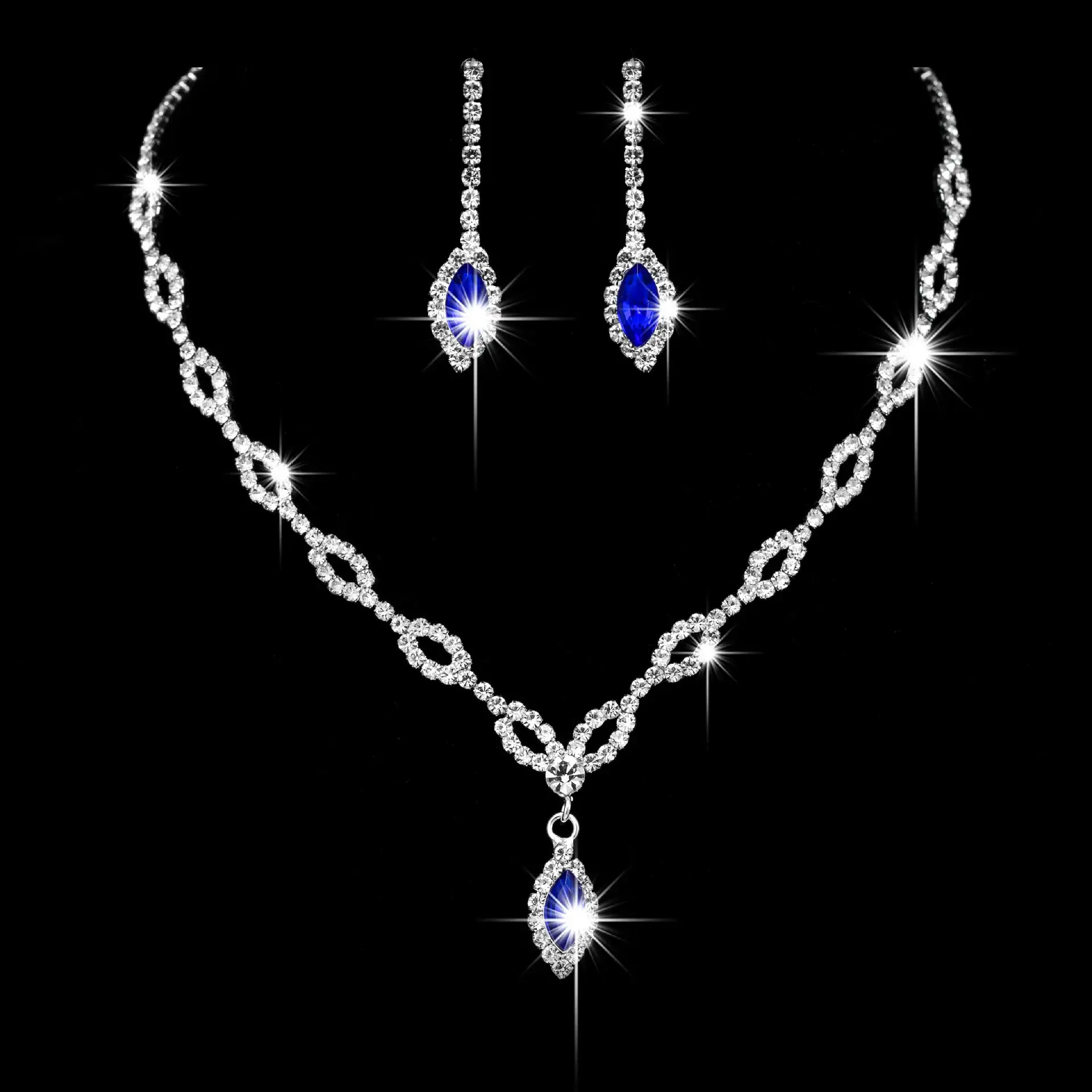 Blue Diamond Bridal Necklace & Earrings Set — feature 8