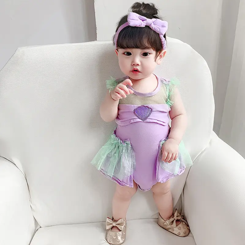 Mermaid Princess Baby Suit Purple Green Short Sleeve - Image 5