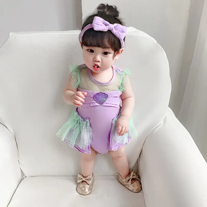 Mermaid Princess Baby Suit Purple Green Short Sleeve - Image 6