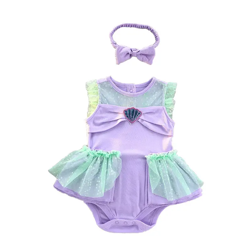 Mermaid Princess Baby Suit Purple Green Short Sleeve - Image 8