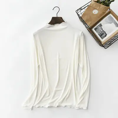 Women Grey Modal Half High Collar Long Sleeve T-Shirt - Image 13