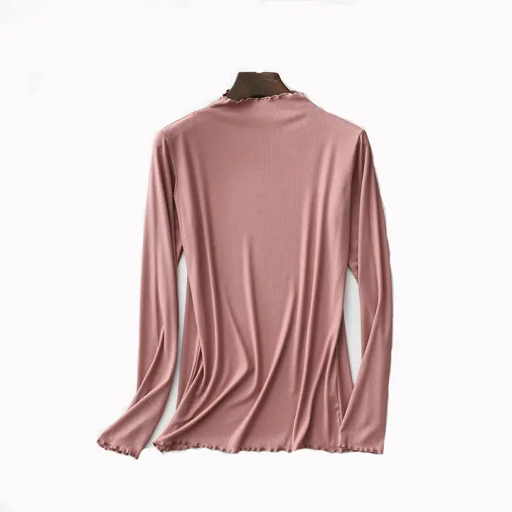 Women Grey Modal Half High Collar Long Sleeve T-Shirt - Image 14