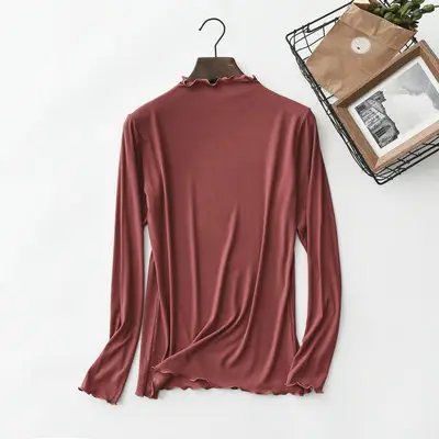 Women Grey Modal Half High Collar Long Sleeve T-Shirt - Image 9
