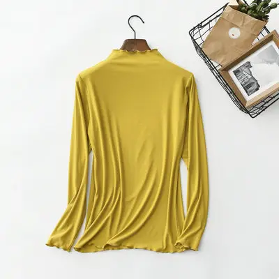 Women Grey Modal Half High Collar Long Sleeve T-Shirt - Image 2