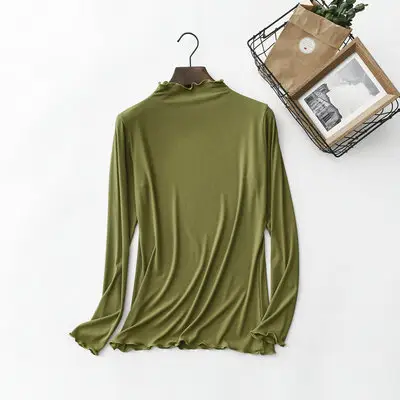 Women Grey Modal Half High Collar Long Sleeve T-Shirt - Image 6