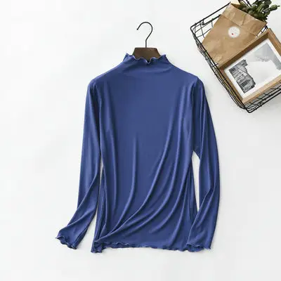 Women Grey Modal Half High Collar Long Sleeve T-Shirt - Image 7