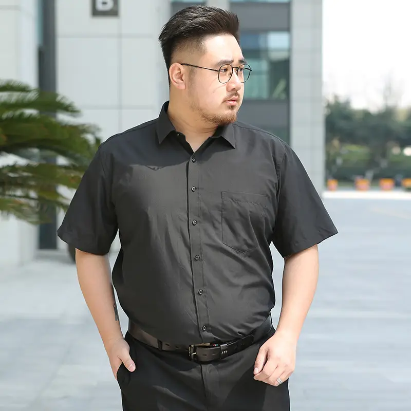Men's Black Short Sleeve Button Shirt S-8XL Plus Size