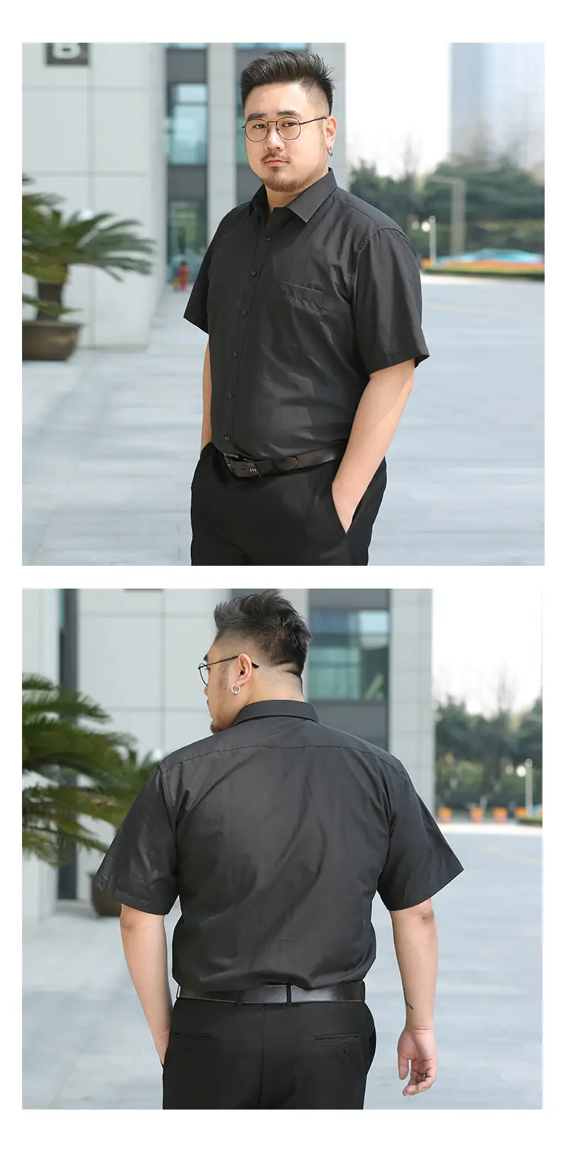 Men's Black Short Sleeve Button Shirt S-8XL Plus Size — feature 6