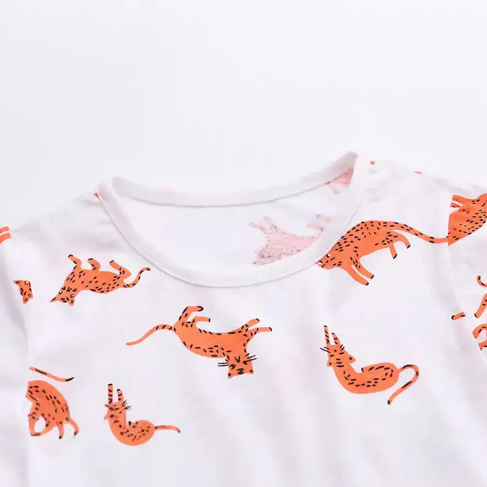 Spring Girls Cartoon Cat Print Lady Dress White