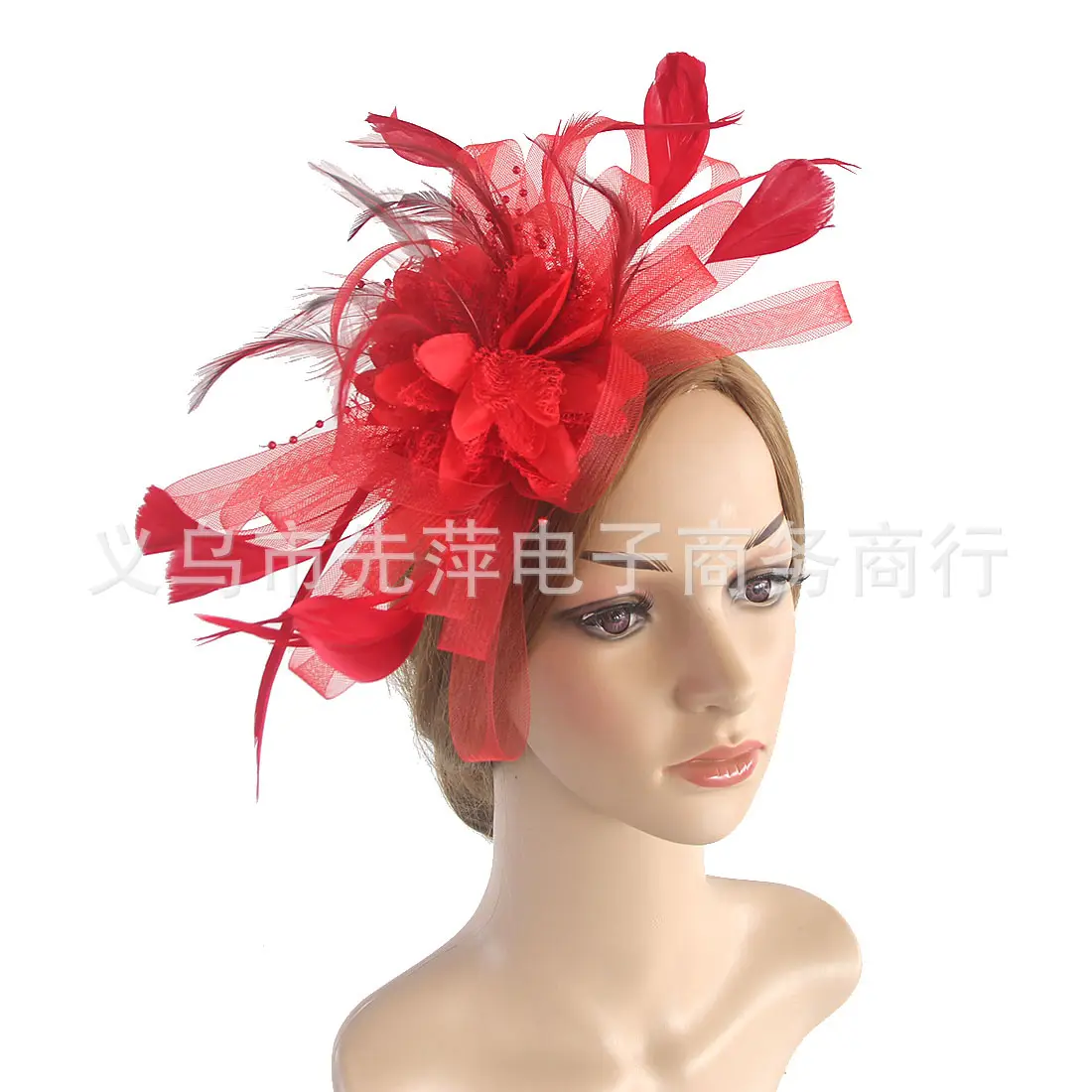 Bridal Feather & Flower Headband for Women - Image 6