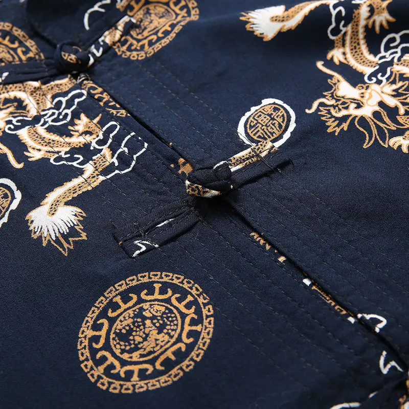 Chinese Style Dragon Print Short Sleeve Top for Men - Image 5