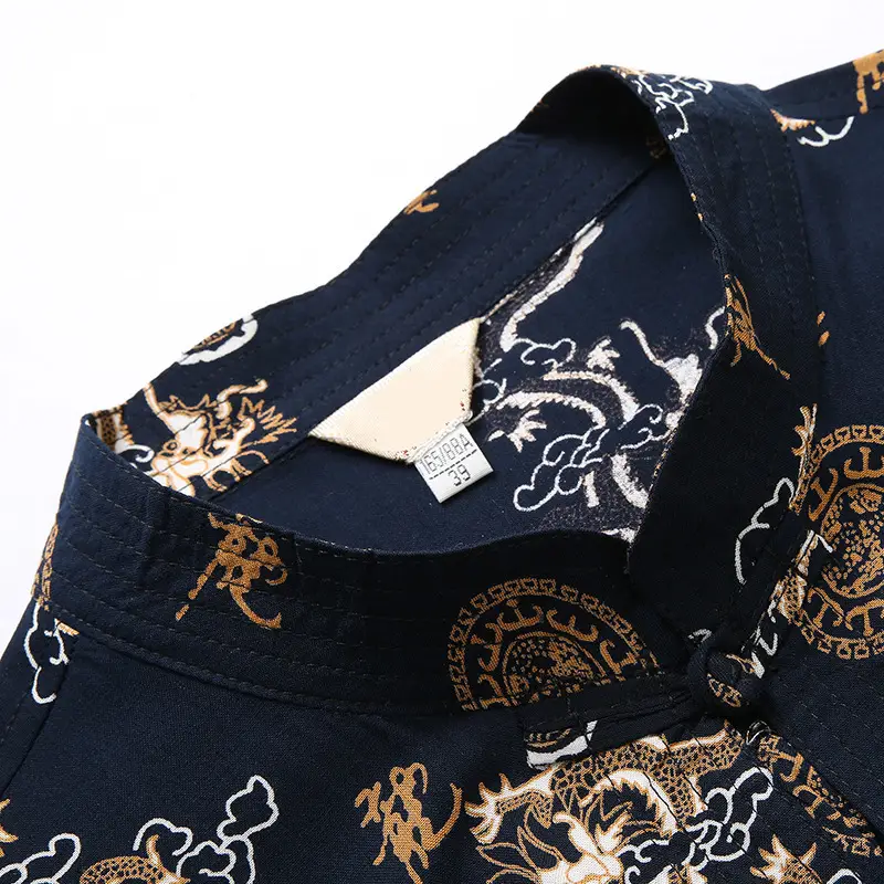 Chinese Style Dragon Print Short Sleeve Top for Men - Image 6