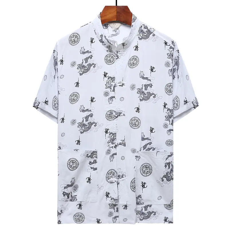 Chinese Style Dragon Print Short Sleeve Top for Men - Image 7