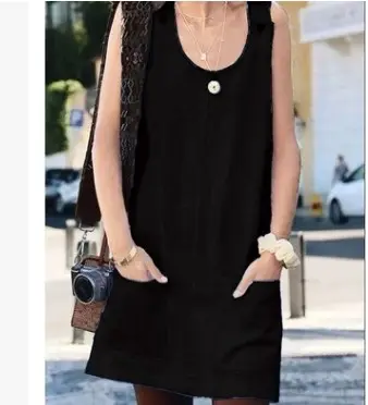 2019 Women's Flap Pocket Dress Cotton Linen Button - Image 5