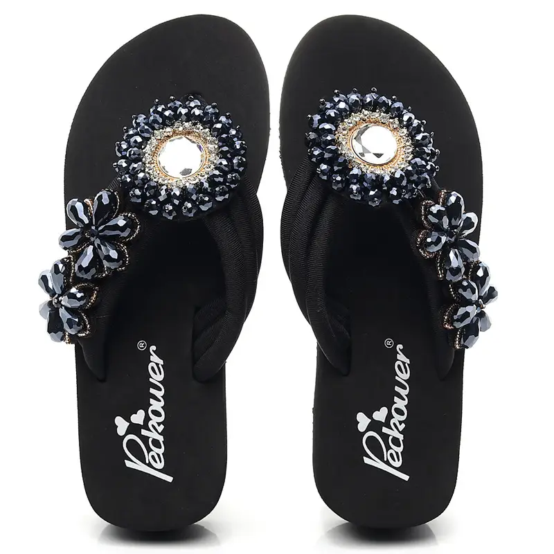 Women Rhinestone Wedge Flip Flops Summer Sandals
