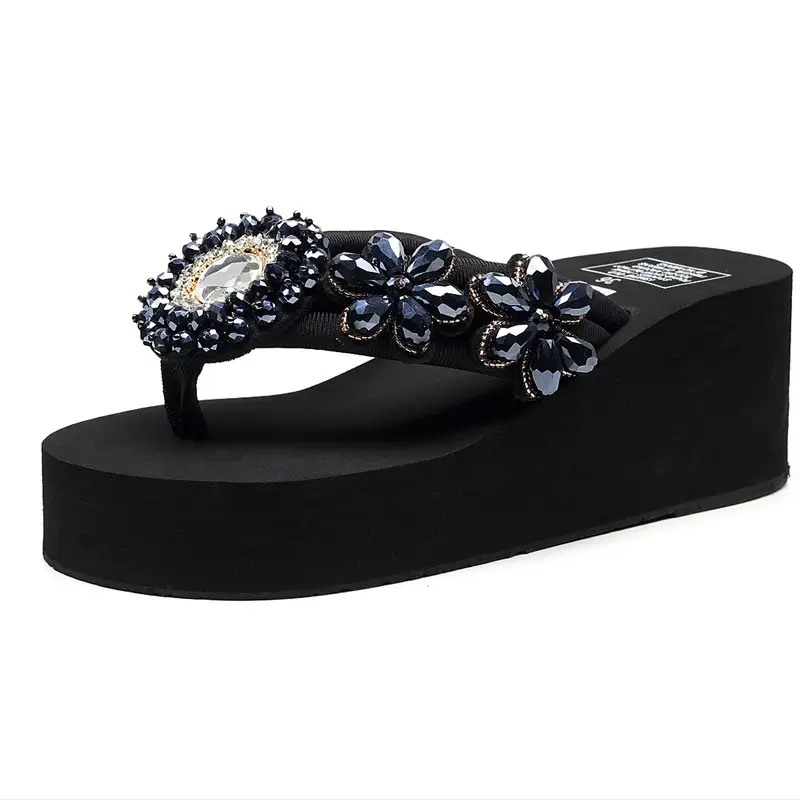Women Rhinestone Wedge Flip Flops Summer Sandals