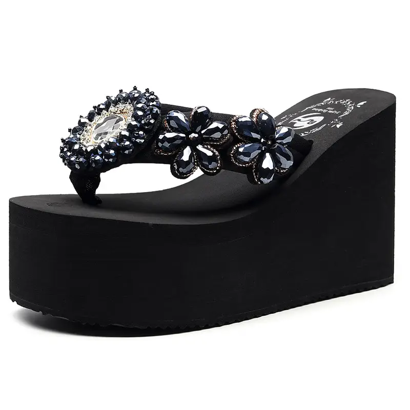 Women Rhinestone Wedge Flip Flops Summer Sandals