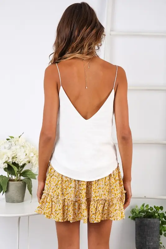 Women High Waist Ruffled Floral Skirt White — feature 12