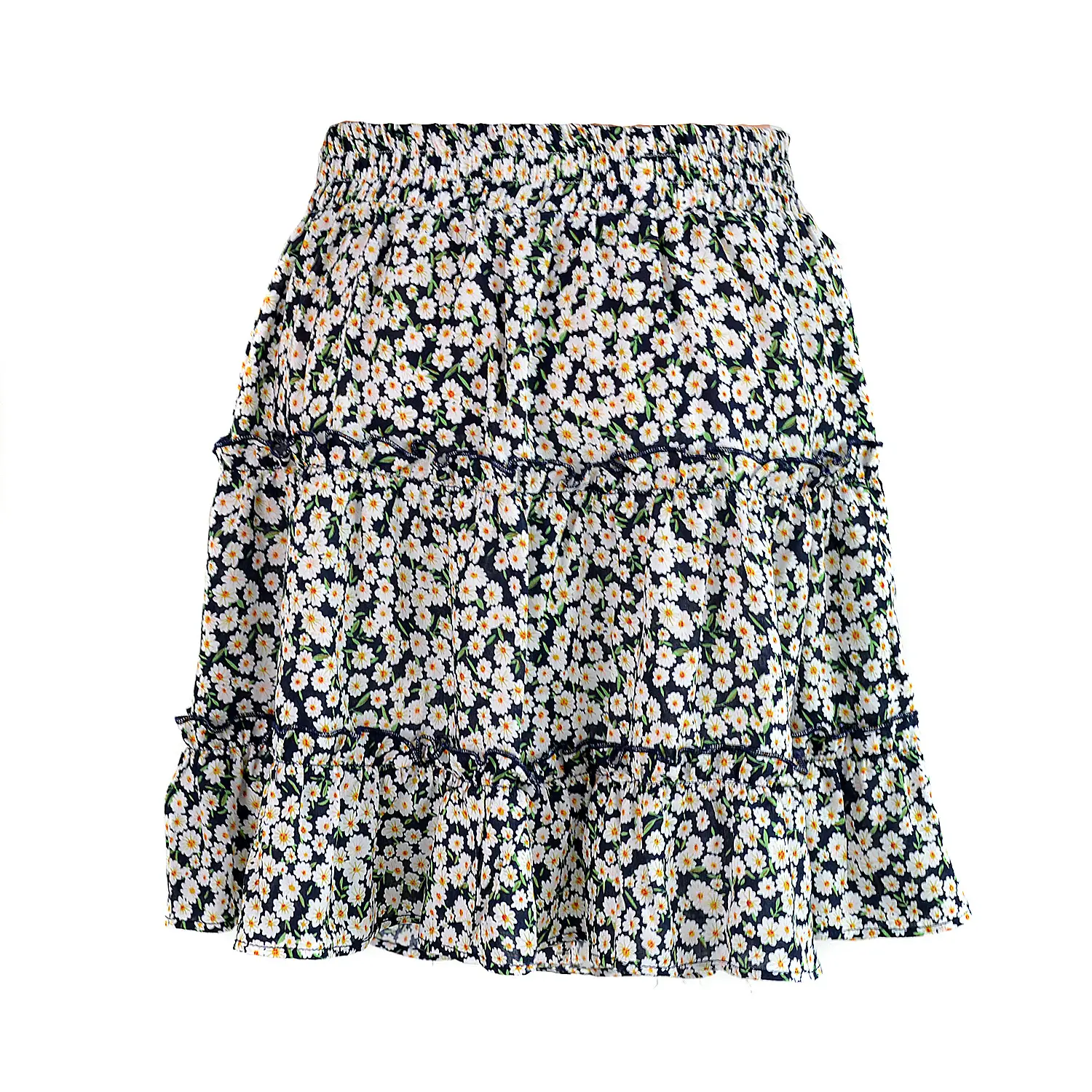 Women High Waist Ruffled Floral Skirt White — feature 26