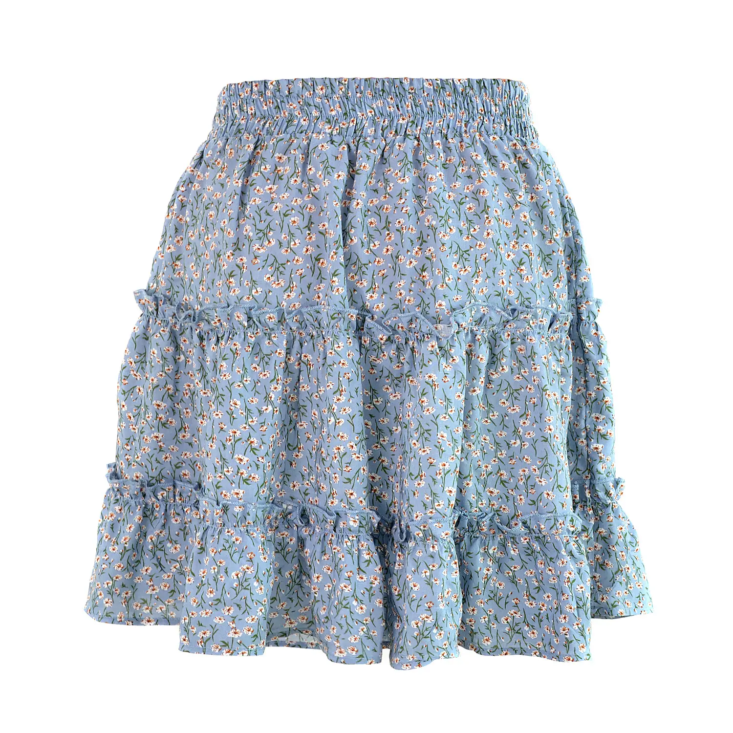 Women High Waist Ruffled Floral Skirt White — feature 35