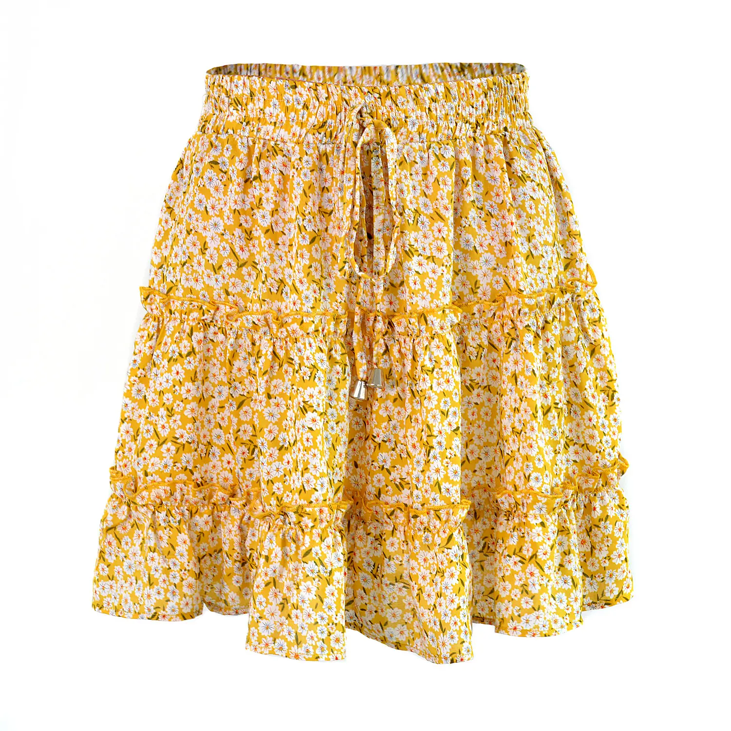 Women High Waist Ruffled Floral Skirt White — feature 6